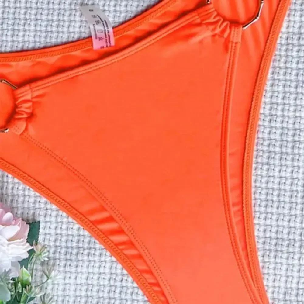 O-Ring Ruched Halter Bikini Set Orange